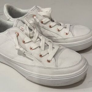 Sketchers Arch Fit Women’s White Sneakers with Rose Gold Accents Size 10